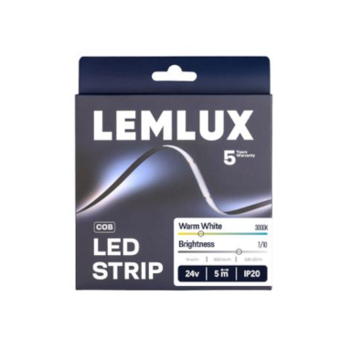 COB LED juosta 14W/m 24Vdc, 528LED/m, 1600lm/m, 3000K, 180°, IP20, Lemlux COB LED juosta 14W/m 24Vdc, 528LED/m, 1600lm/m, 3000K, 180°, IP20, Lemlux