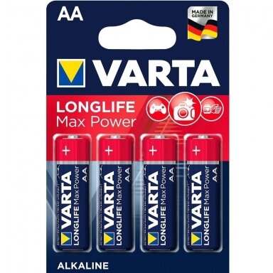 Elementai Varta Longlife Max Power (LR6), AA, 4 vnt. Elementai Varta Longlife Max Power (LR6), AA, 4 vnt.