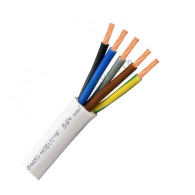 Instaliacinis kabelis H05VV-F 5*4.0, 300/500V, baltas, apvalus, lankstus