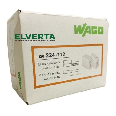 Jungtis šviestuvams 2x1-2.5mm/100 balta 224-112, WAGO