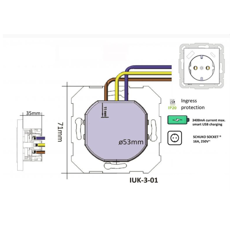 Kištukinis lizdas su įžeminimu ir USB A+C, be rėmelio, baltas matinis, MODERN Liregus 3 Kištukinis lizdas su įžeminimu ir USB A+C, be rėmelio, baltas matinis, MODERN Liregus 3