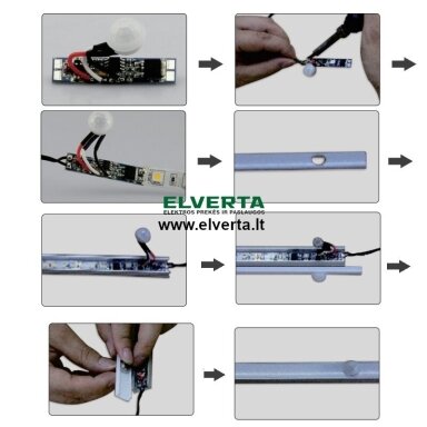 LED juostos judesio daviklis 12-24Vdc 8A, montuojamas į profilį LED juostos judesio daviklis 12-24Vdc 8A, montuojamas į profilį