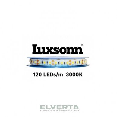LED juosta 12W/m 24V DC, 120LED/m, 3000K (šilta/balta), Luxsonn 1