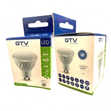 LED lemputė (neutralios-baltos šviesos), GU10, 6W, 4000K, 440lm, GTV 1