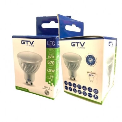LED lemputė (neutralios-baltos šviesos), GU10, 7W, 4000K, 550lm, GTV 1