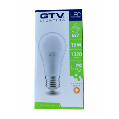 LED lemputė (šiltos-baltos šviesos), E27, 15W, 3000K, 1320 liumenų, GTV 1