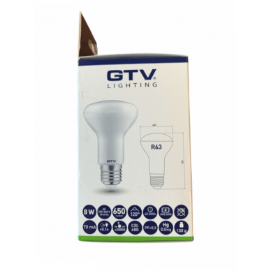 LED reflektorinė lemputė (šiltos-baltos šviesos), E27, 8W, 3000K, 650 liumenų, GTV 2