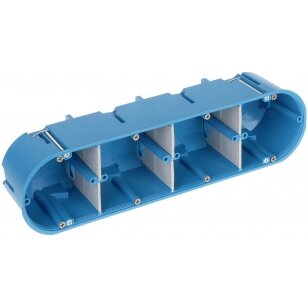 Mėlyna instaliacinė dėžutė į gipso kartoną (pagilinta), 4 vietų P4x60D, iki +960 C