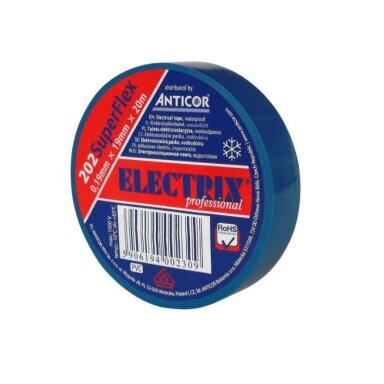 Mėlyna elektros izoliacinė juosta, 0.19mmx19mmx20m, 202SuperFlex,  Anticor