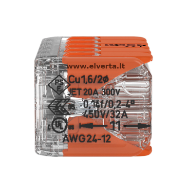 Universali jungtis 5x0.14-4mm2 oranžinė užspaudžiama 10vt., 221-420, WAGO Universali jungtis 5x0.14-4mm2 oranžinė užspaudžiama 10vt., 221-420, WAGO